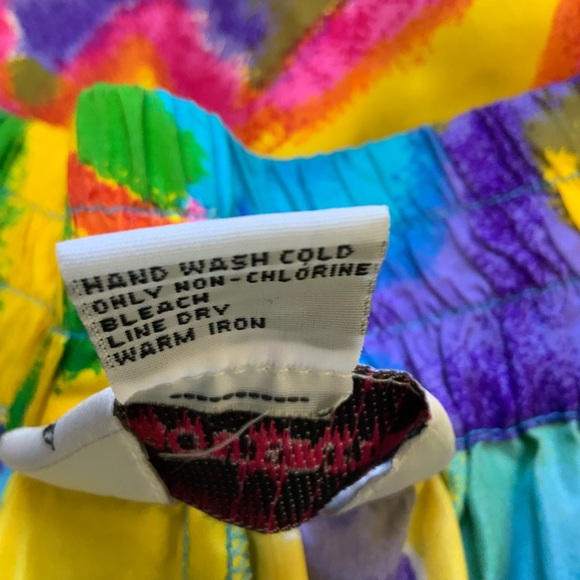 Vintage 80s Silk Marguerite Li Flowy Multicolored Shorts with Elastic Waist sz M - Picture 3 of 5